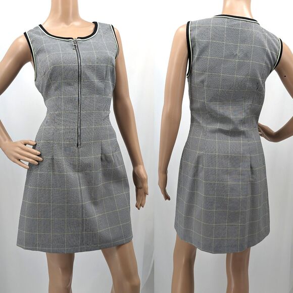 Vintage 1990s Wrapper Mini Dress 60s Mod Plaid Neon Zipper Size 9-10 - Picture 1 of 11